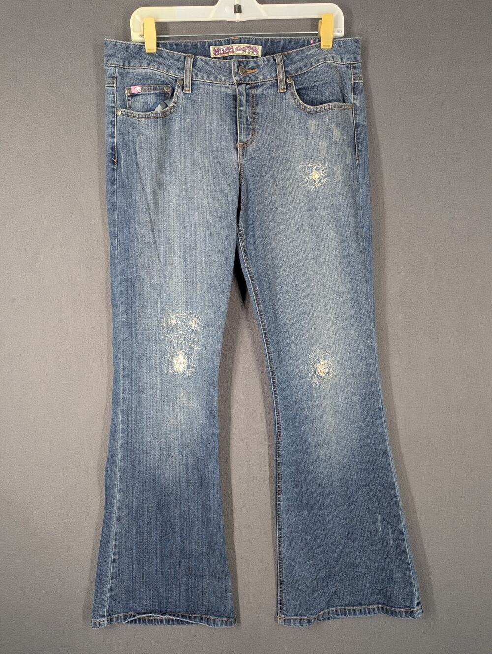 VTG Mudd Jeans Y2K Flare Juniors Size 13 Med Wash 00s 90s 33x32 Denim